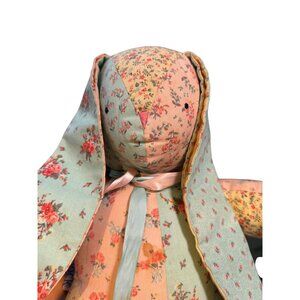 Handmade Patchwork Floral Bunny Stuffed Animal Toy With Long Ears & Ribbon Bow